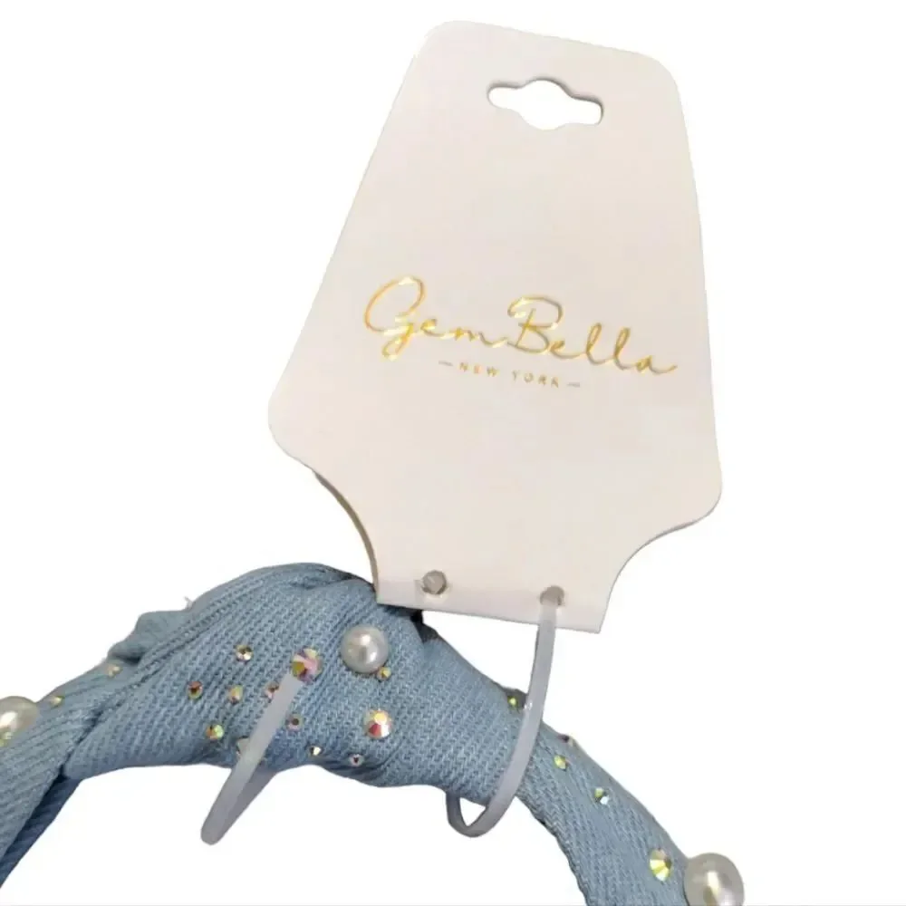 Gem Bella Light Blue‎ Denim Embellished Top Knot Headband NWT